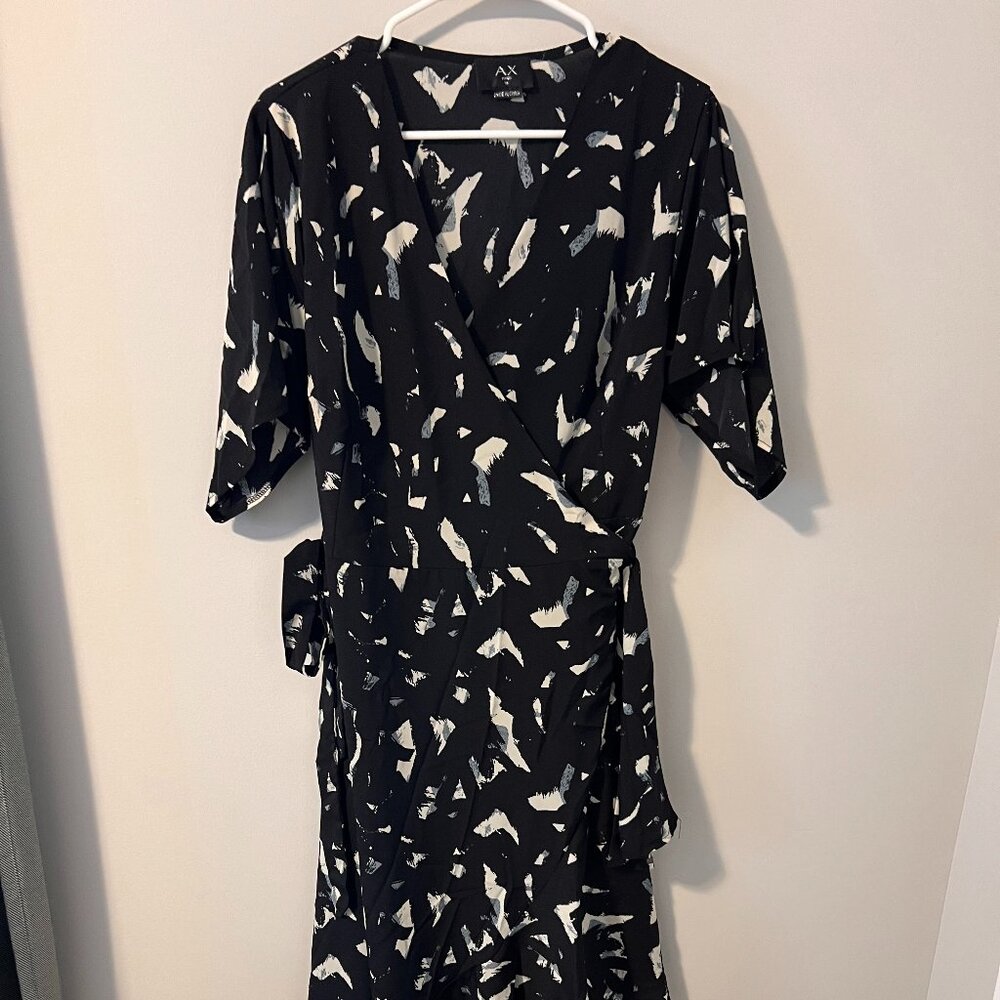 AX Paris Women's Printed Wrap Side Frill Dress Black